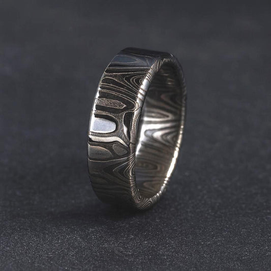 Handmade Damascus Steel Ring: Unique Stainless Steel Wedding Band