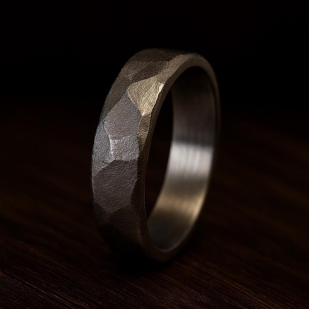 Handmade Faceted Titanium Wedding Band: Rustic Engagement Ring