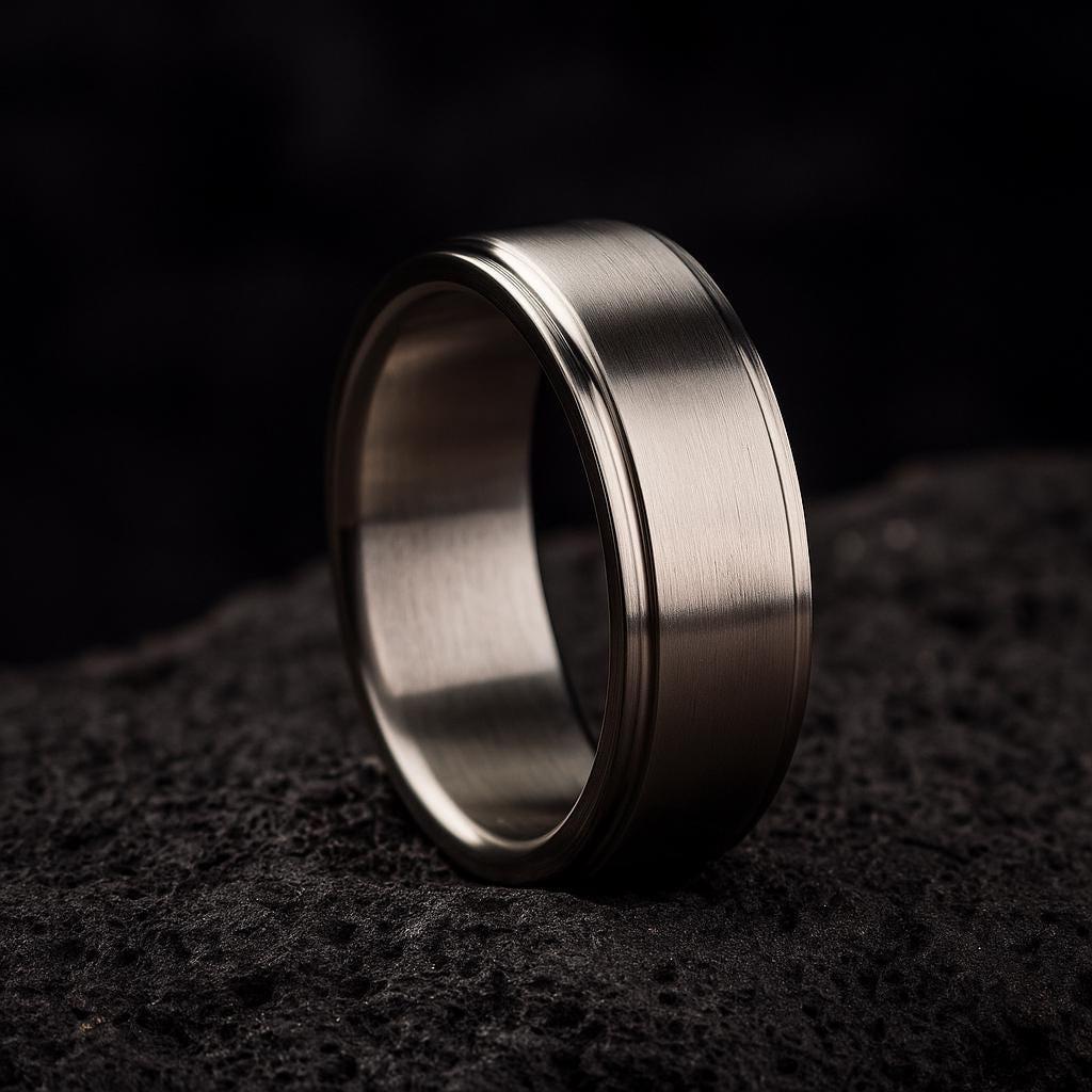Minimalistic Titanium Wedding Band with Carved Edge | Contemporary Men’s Engagement Ring | Modern Handmade Titanium Ring Gift