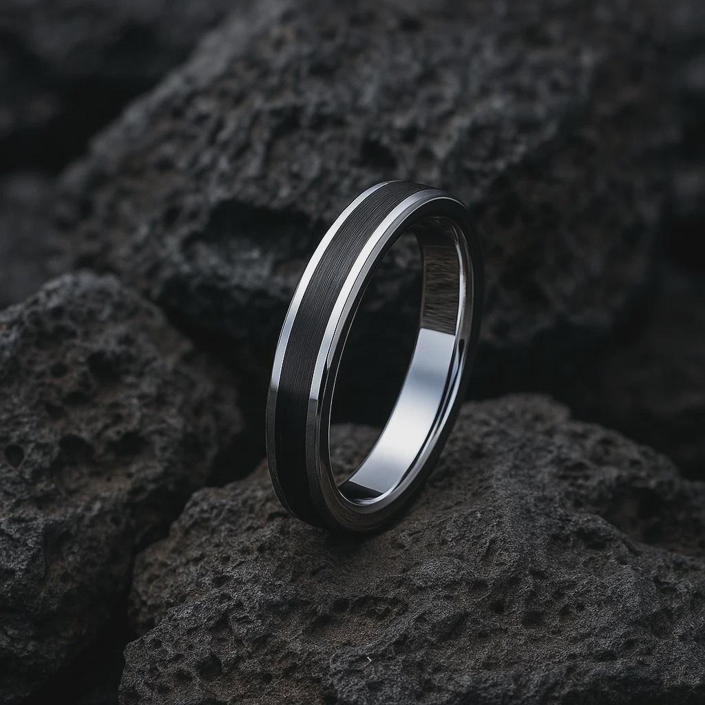 Minimalistic Promise Rings, Handmade Titanium & Carbon Fibre Wedding Band, Modern Engagement Ring