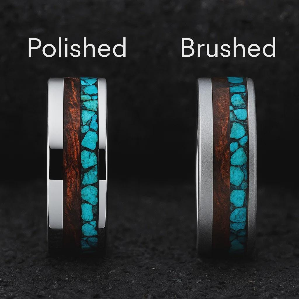 Handmade Titanium Ring: Rosewood & Turquoise Inlay Wedding Band