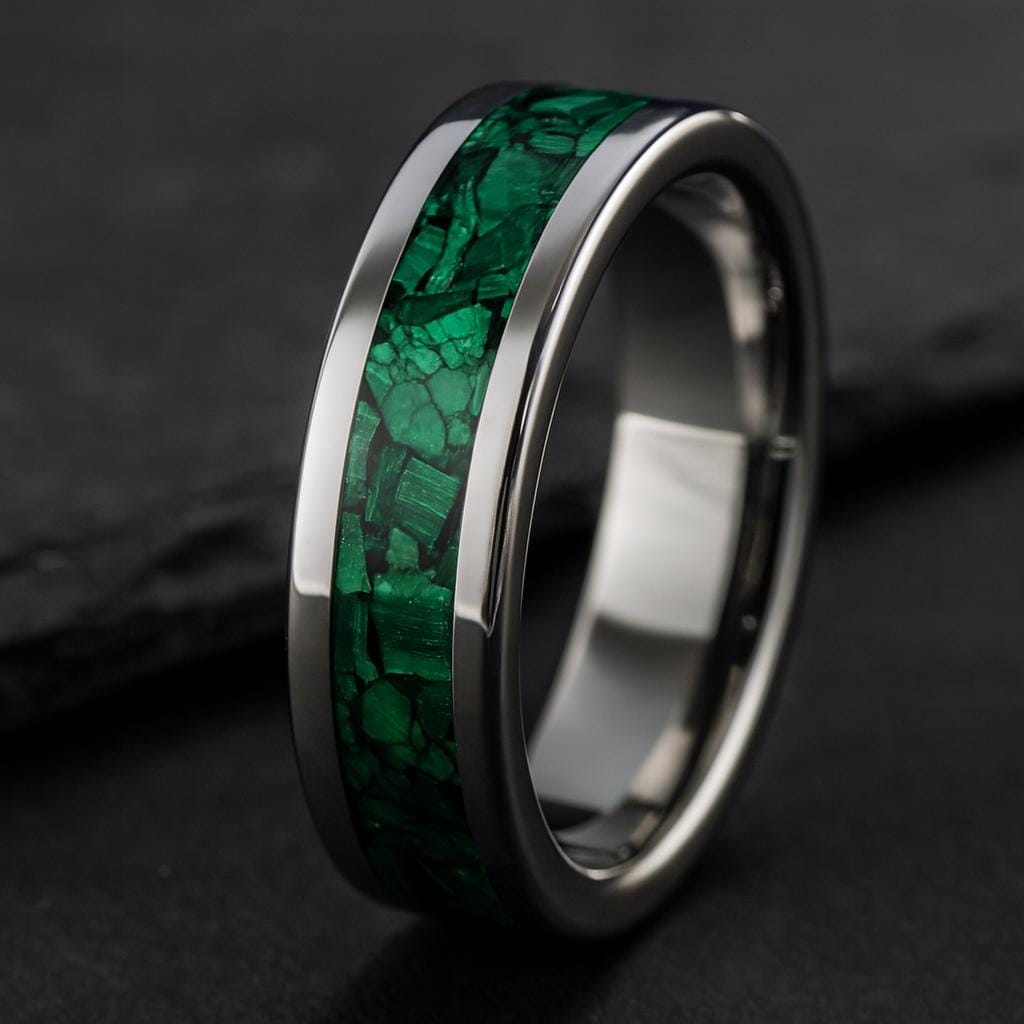 Titanium Wedding Band with Malachite Inlay | Men’s Engagement Ring | Rustic Green Wedding Band | Handmade Titanium Jewellery Gift