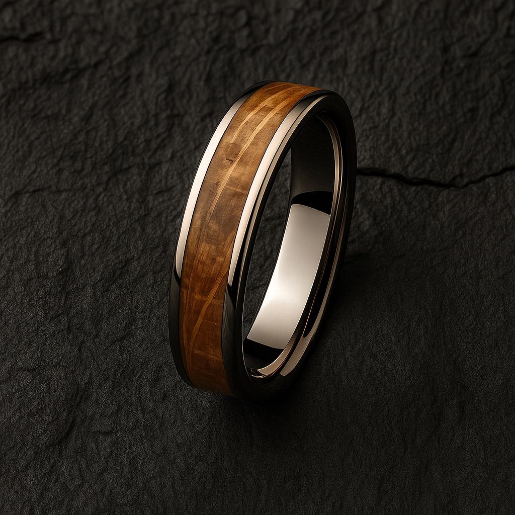 Whiskey Barrel Wood  Ring – Handmade Rustic Oak Wedding Band,