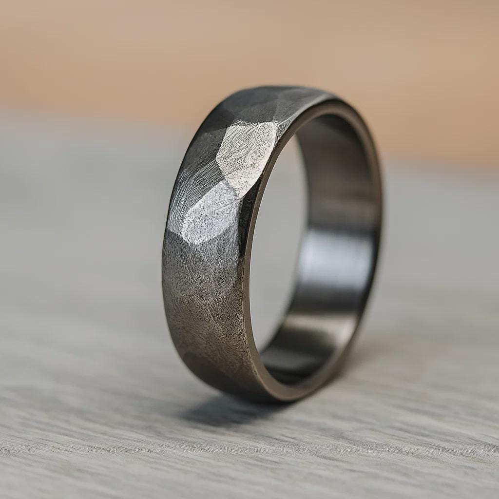 Handmade Faceted Titanium Wedding Band: Rustic Engagement Ring