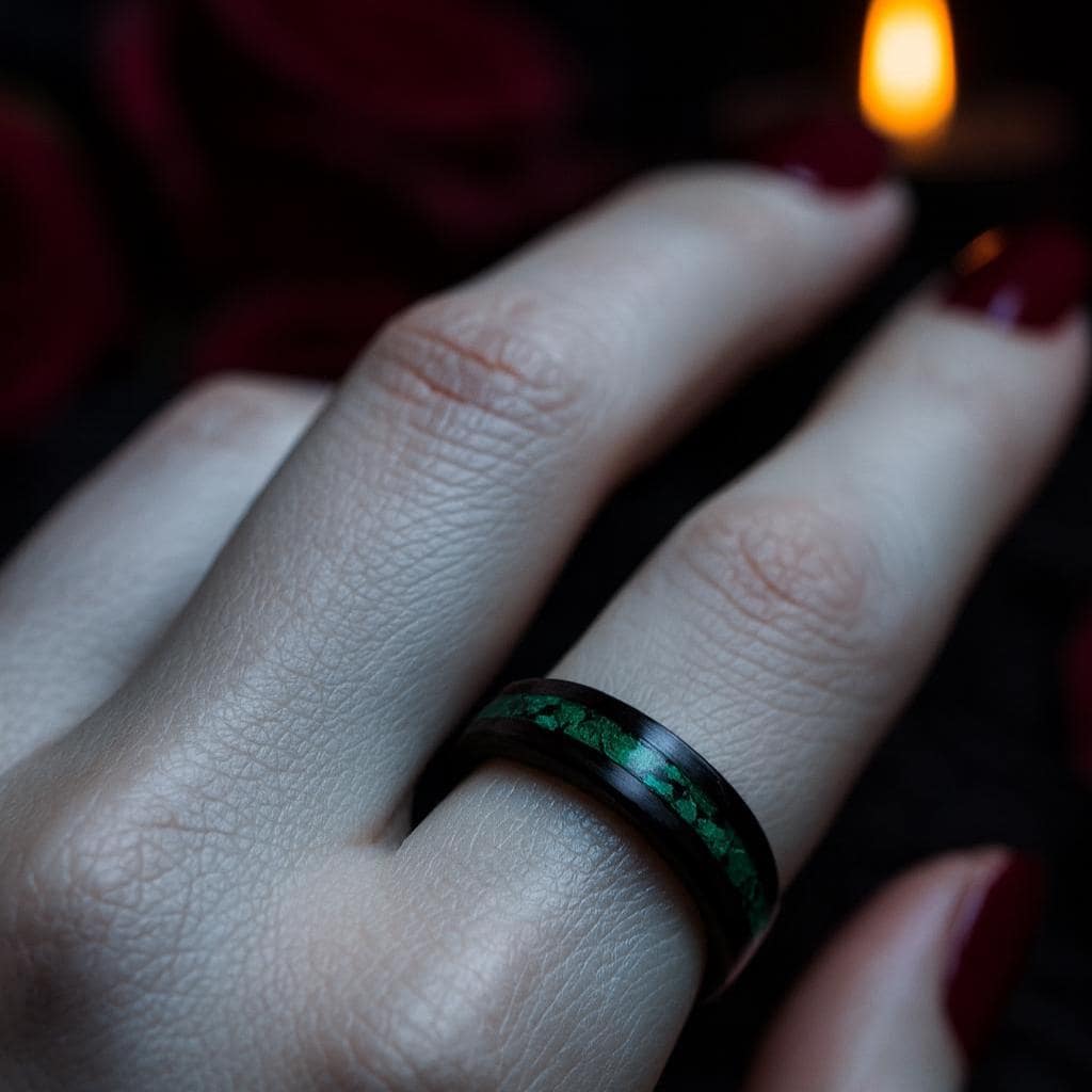 Carbon Fiber Ring, Malachite Wedding Band, Bespoke ring, Men's Black wedding Ring