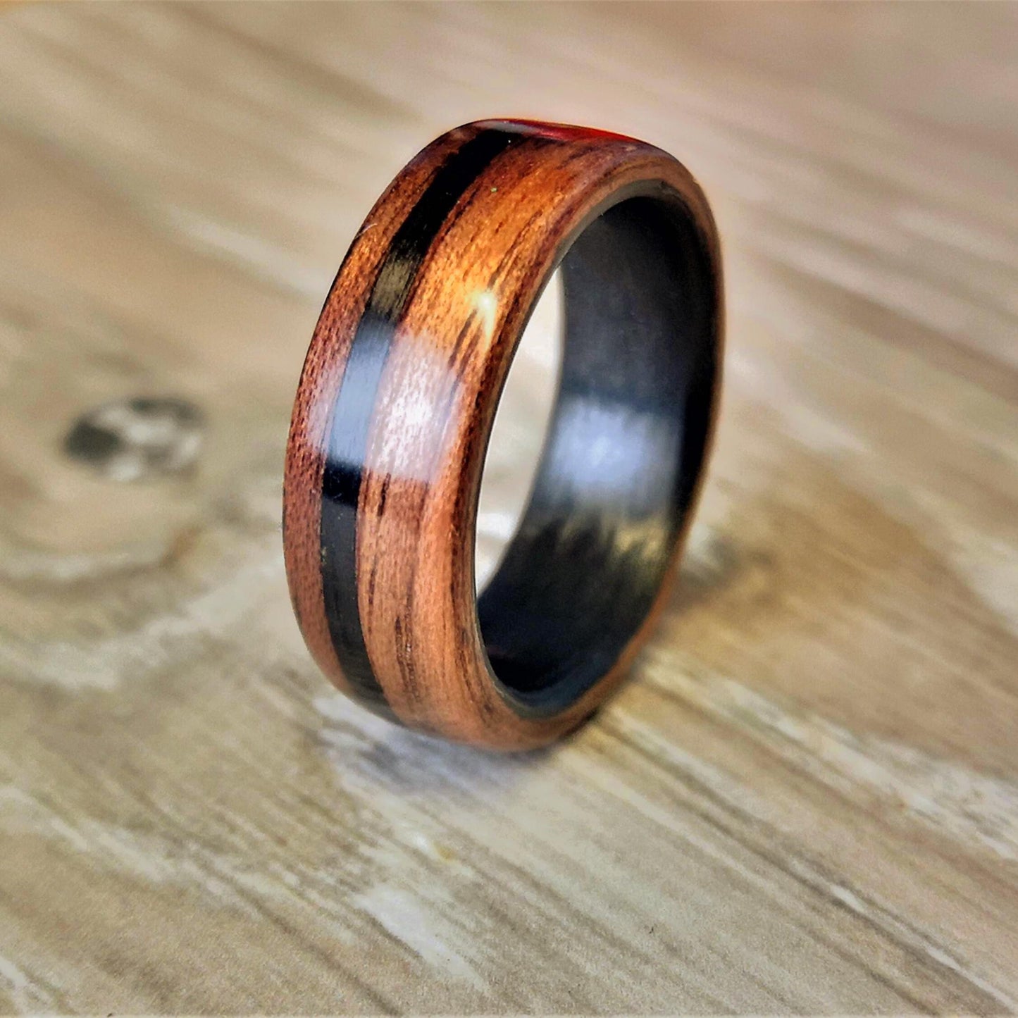 Walnut Forge – Walnut and Carbon Fibre Ring | Rustic Wood Wedding Band | 5th Anniversary Gift | Handmade Men’s wood Alternative Ring