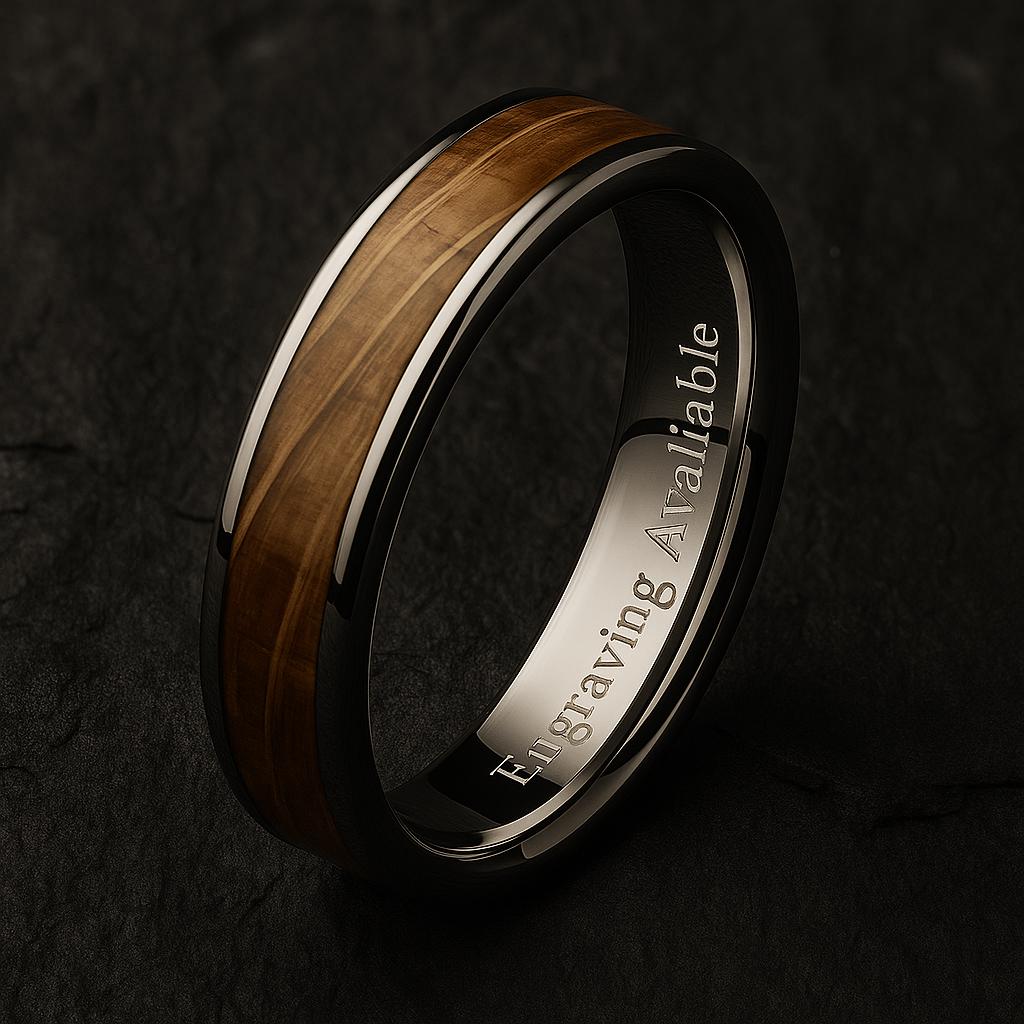 Whiskey Barrel Wood  Ring – Handmade Rustic Oak Wedding Band,