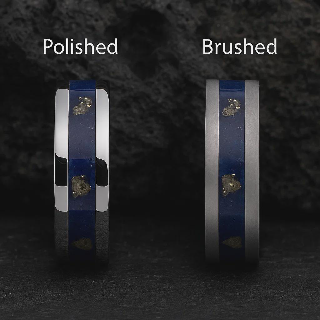 Handmade Titanium Wedding Band: Lapis Lazuli, Pyrite & Glow Inlay