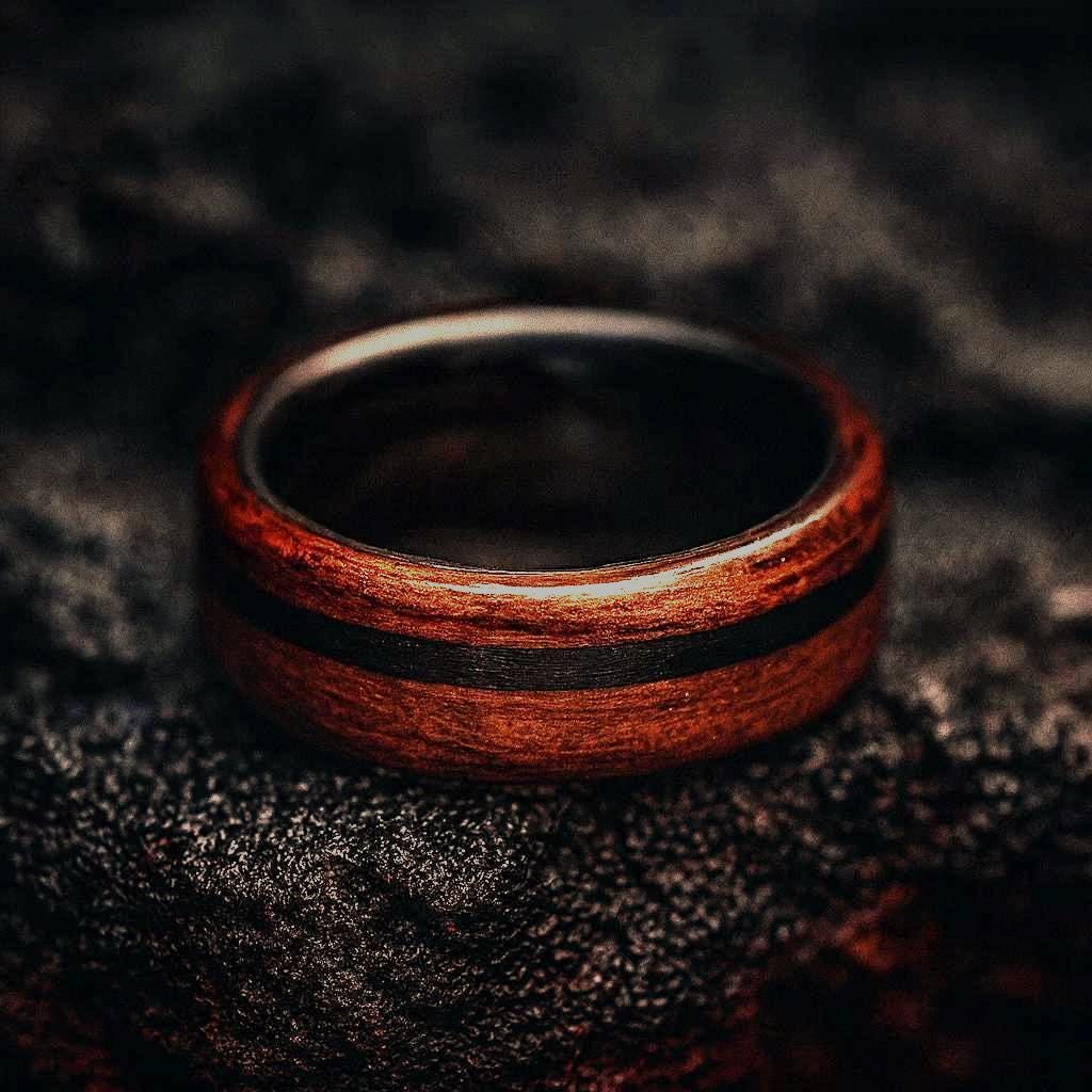 Walnut Forge – Walnut and Carbon Fibre Ring | Rustic Wood Wedding Band | 5th Anniversary Gift | Handmade Men’s wood Alternative Ring