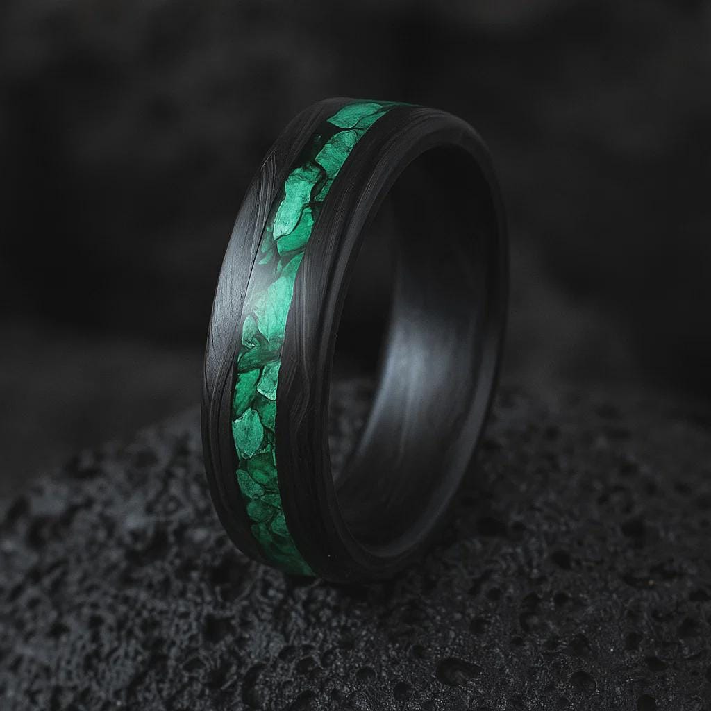 Carbon Fiber Ring, Malachite Wedding Band, Bespoke ring, Men's Black wedding Ring