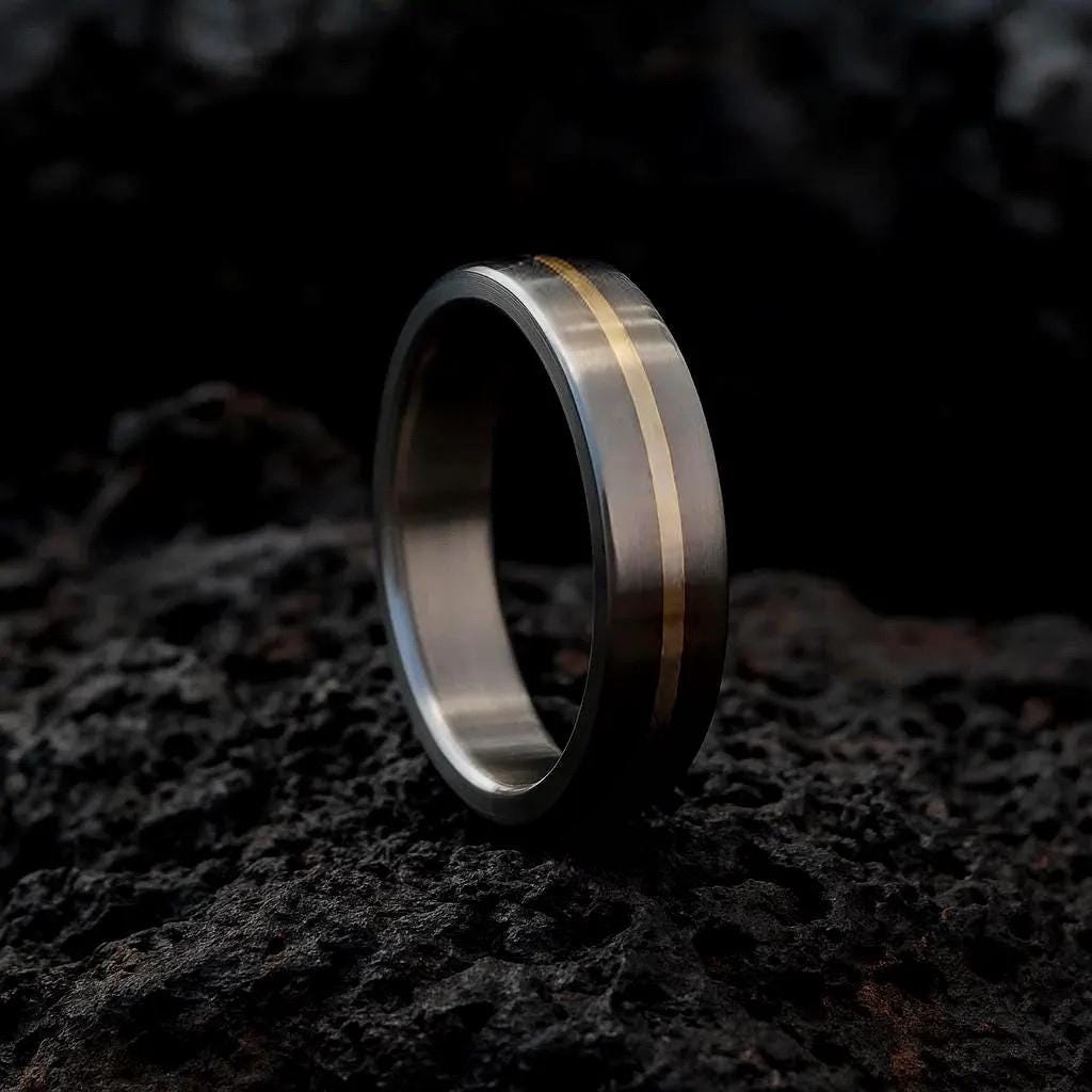 Titanium & 9ct Gold Inlay Ring – Handmade Minimalist Wedding Band