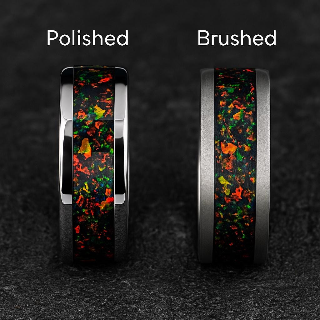 Handmade Fire Opal Titanium Ring: Unique Wedding Band