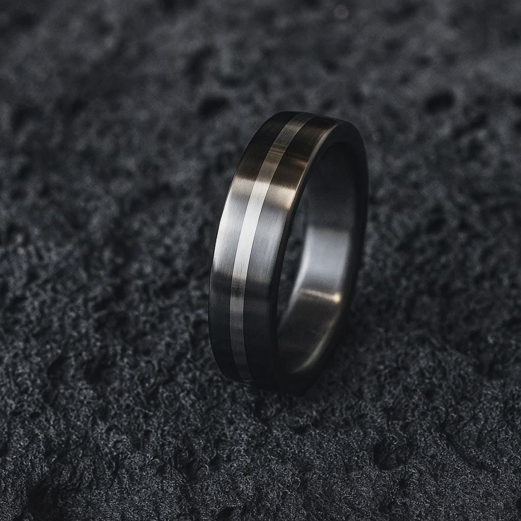 Minimalistic Engagement Ring, Handmade Titanium and Silver Ring , Classic Wedding band, Men's Engagement Ring