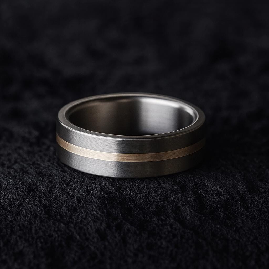 Titanium & 9ct Gold Inlay Ring – Handmade Minimalist Wedding Band