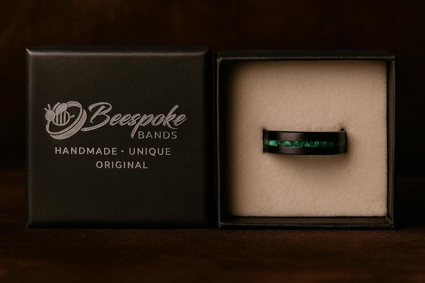 Carbon Fiber Ring, Malachite Wedding Band, Bespoke ring, Men's Black wedding Ring