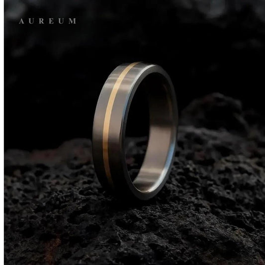 Titanium & 9ct Gold Inlay Ring – Handmade Minimalist Wedding Band