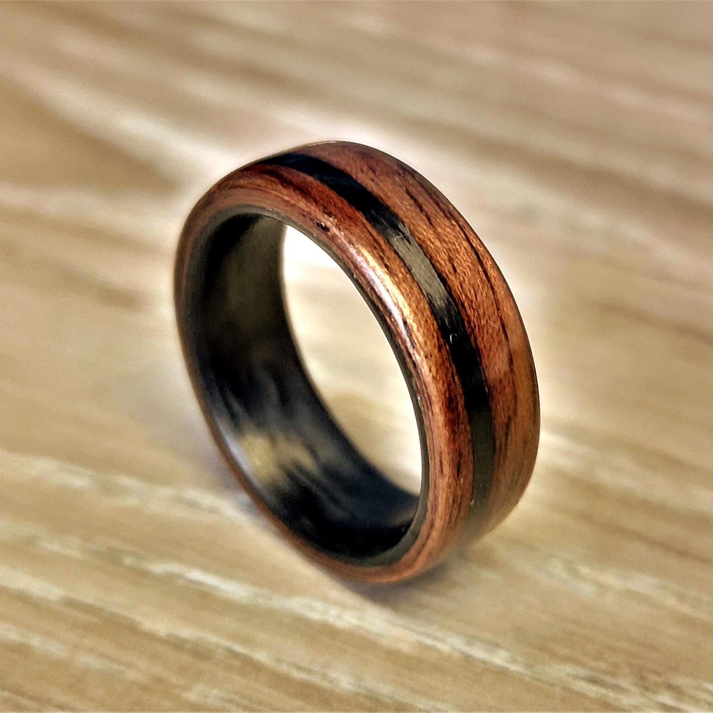 Walnut Forge – Walnut and Carbon Fibre Ring | Rustic Wood Wedding Band | 5th Anniversary Gift | Handmade Men’s wood Alternative Ring