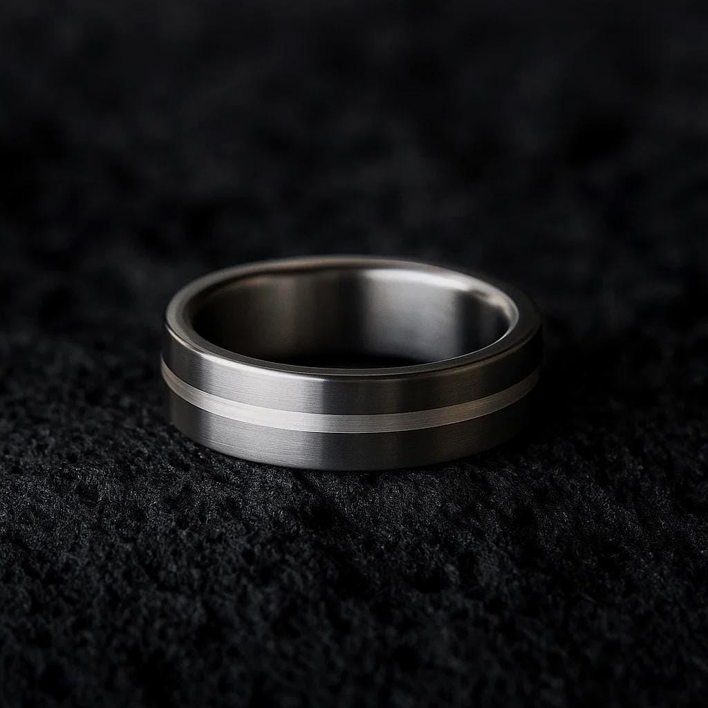 Minimalistic Engagement Ring, Handmade Titanium and Silver Ring , Classic Wedding band, Men's Engagement Ring