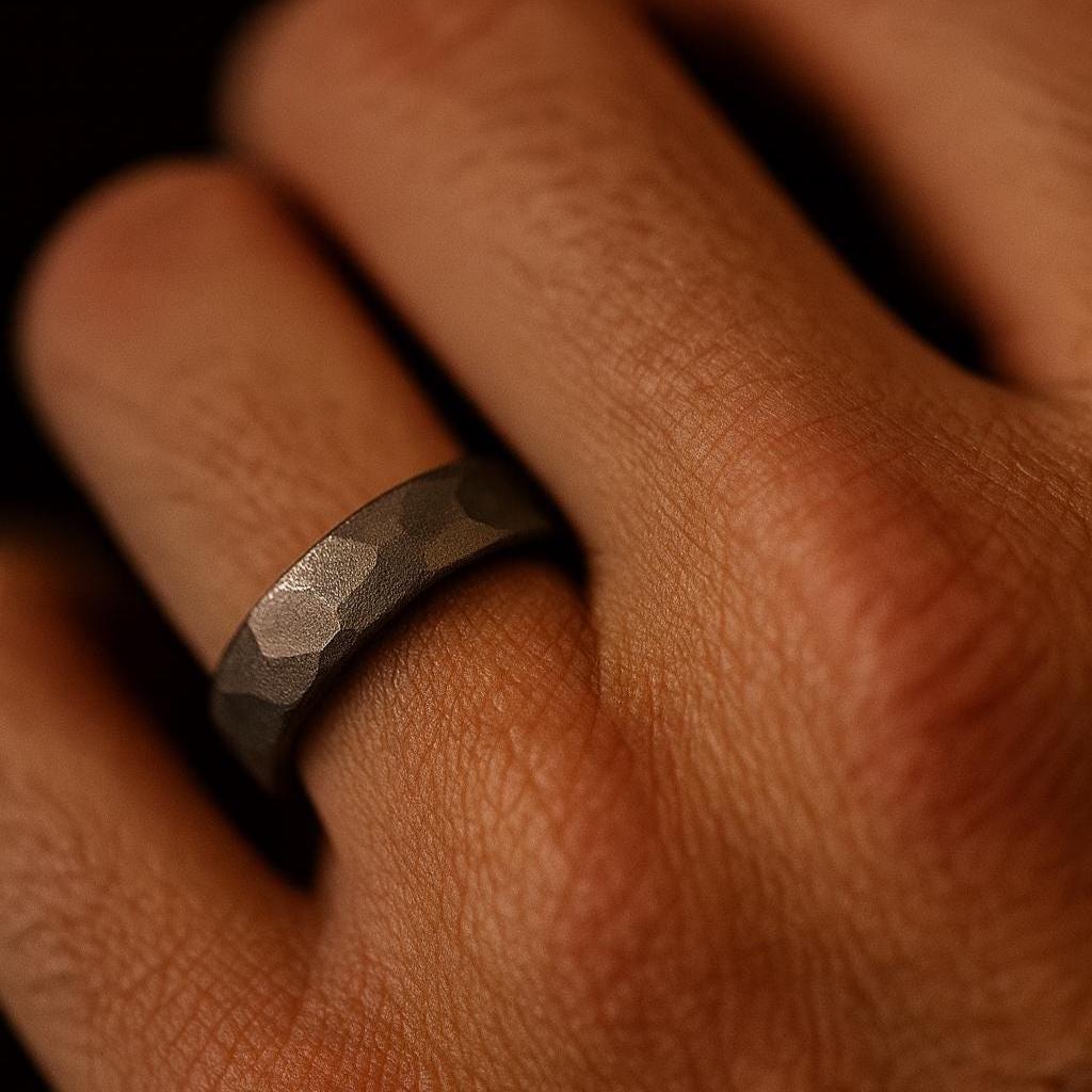 Handmade Faceted Titanium Wedding Band: Rustic Engagement Ring