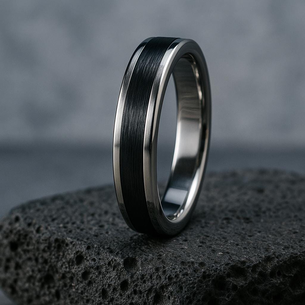 Minimalistic Promise Rings, Handmade Titanium & Carbon Fibre Wedding Band, Modern Engagement Ring