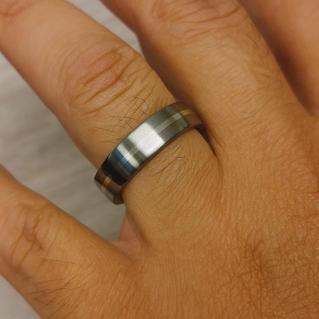 Minimalistic Engagement Ring, Handmade Titanium and Silver Ring , Classic Wedding band, Men's Engagement Ring