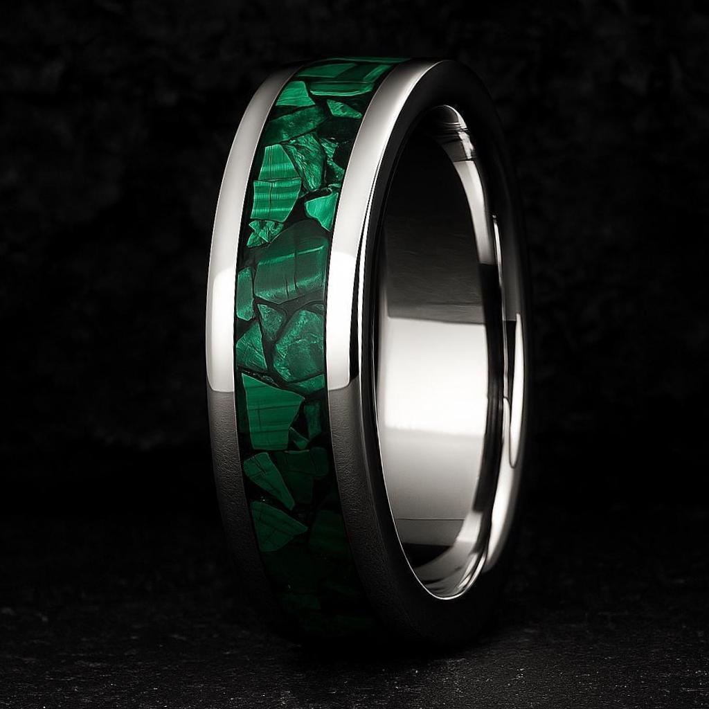 Titanium Wedding Band with Malachite Inlay | Men’s Engagement Ring | Rustic Green Wedding Band | Handmade Titanium Jewellery Gift