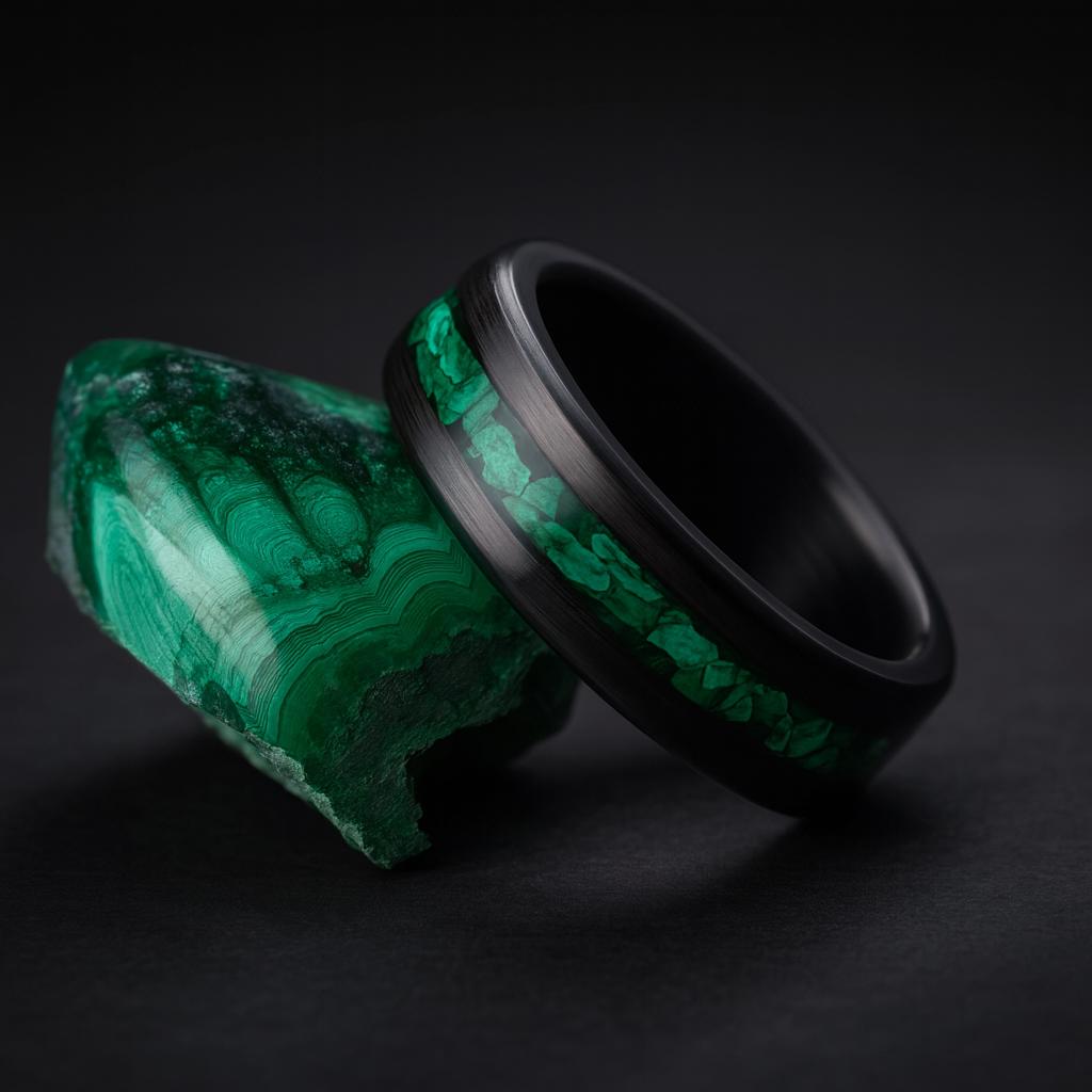 Carbon Fiber Ring, Malachite Wedding Band, Bespoke ring, Men's Black wedding Ring