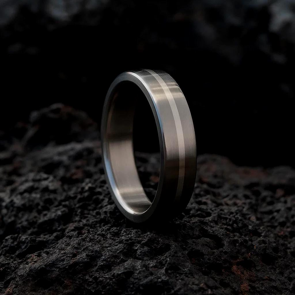 Minimalistic Engagement Ring, Handmade Titanium and Silver Ring , Classic Wedding band, Men's Engagement Ring