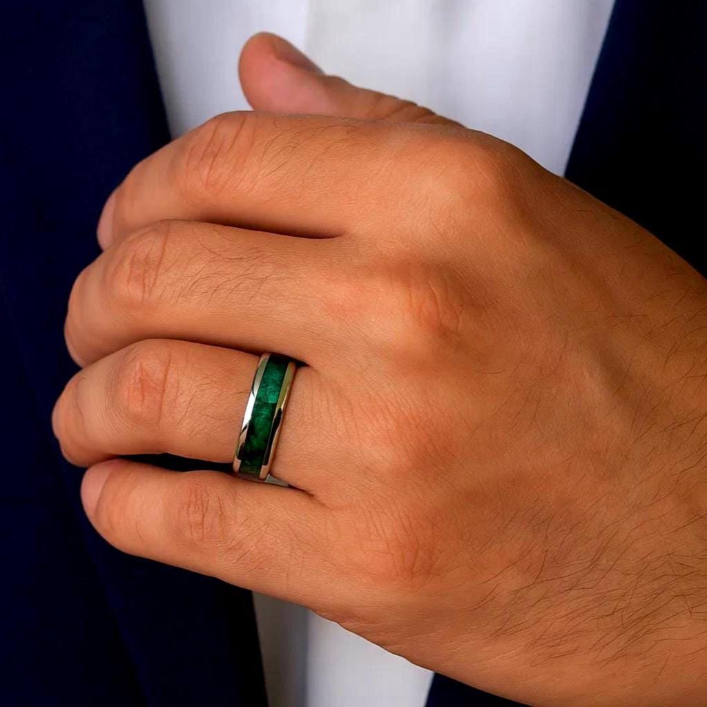 Titanium Wedding Band with Malachite Inlay | Men’s Engagement Ring | Rustic Green Wedding Band | Handmade Titanium Jewellery Gift