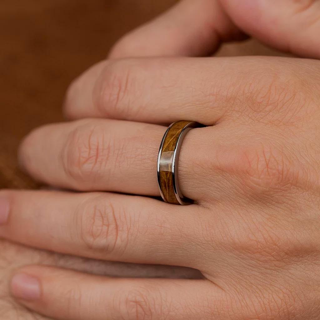 Whiskey Barrel Wood  Ring – Handmade Rustic Oak Wedding Band,