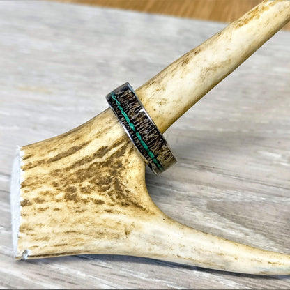 Stag Heart – Titanium, Antler & Malachite Wedding Ring