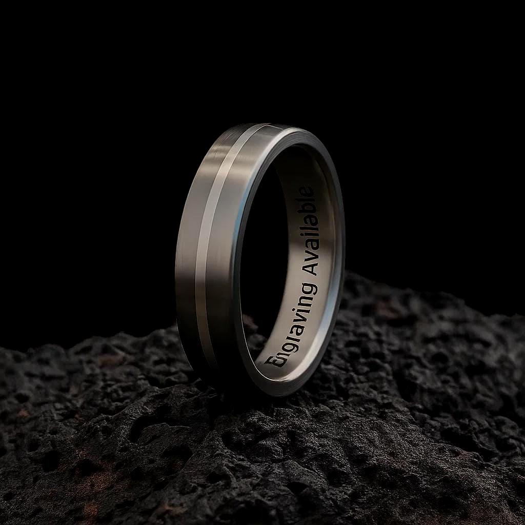 Minimalistic Engagement Ring, Handmade Titanium and Silver Ring , Classic Wedding band, Men's Engagement Ring