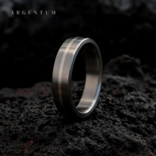 Minimalistic Engagement Ring, Handmade Titanium and Silver Ring , Classic Wedding band, Men's Engagement Ring