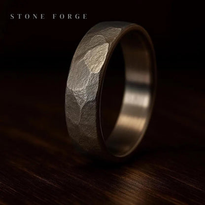 Stone Forge – Faceted Titanium Wedding Ring