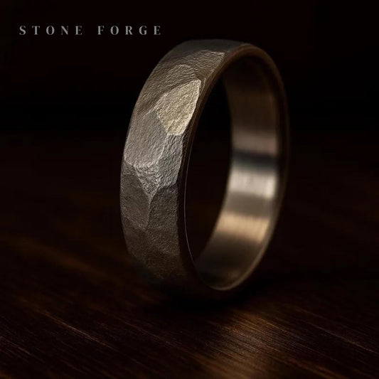 Handmade Faceted Titanium Wedding Band: Rustic Engagement Ring