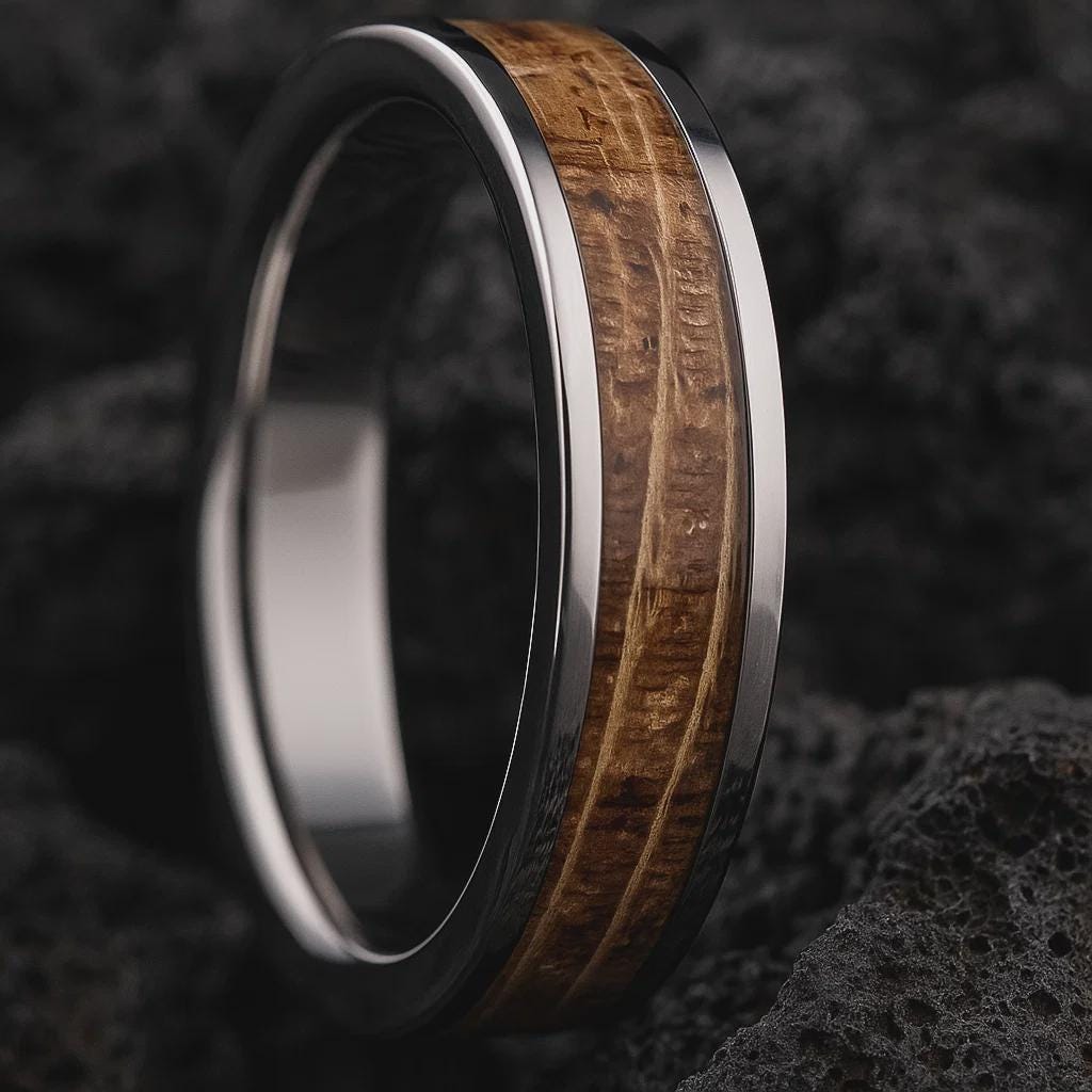 Whiskey Barrel Wood  Ring – Handmade Rustic Oak Wedding Band,