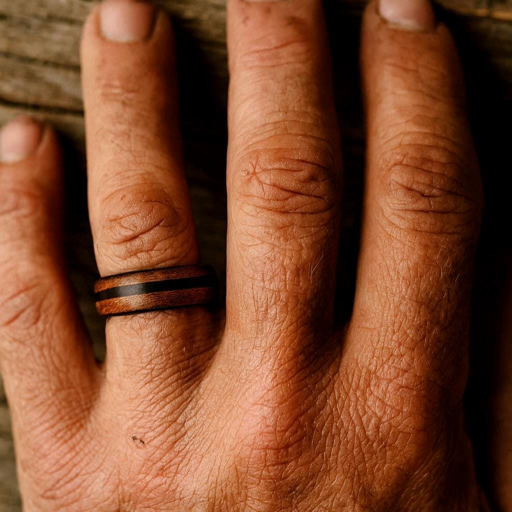 Walnut Forge – Walnut and Carbon Fibre Ring | Rustic Wood Wedding Band | 5th Anniversary Gift | Handmade Men’s wood Alternative Ring
