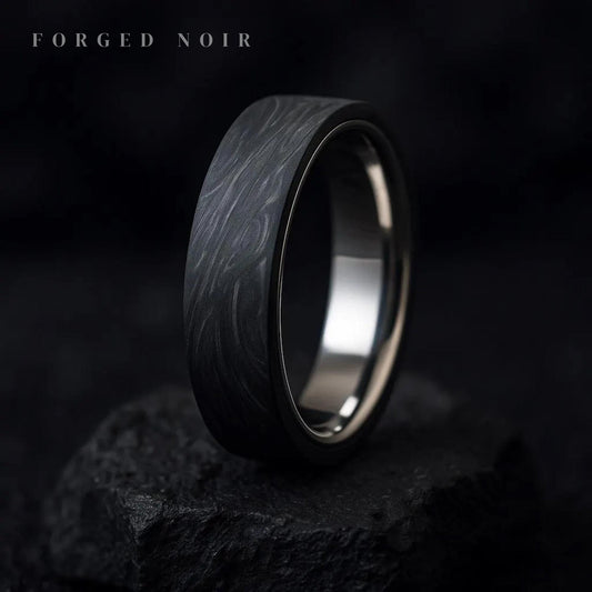Handmade Carbon Fibre & Titanium Band | Unique Modern Black Wedding Ring- forged Noir