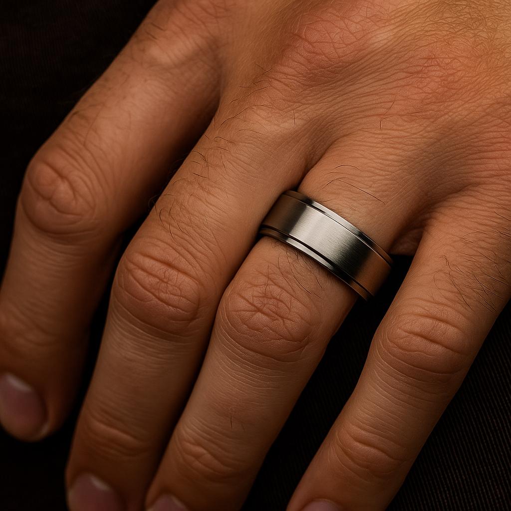 Minimalistic Titanium Wedding Band with Carved Edge | Contemporary Men’s Engagement Ring | Modern Handmade Titanium Ring Gift