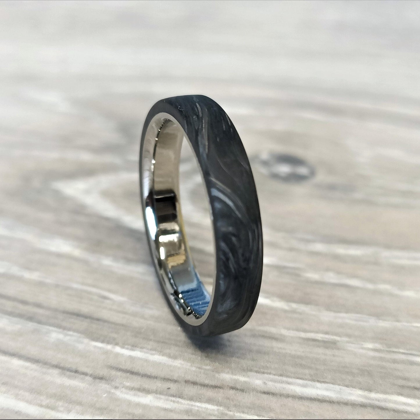 Handmade Carbon Fibre & Titanium Band | Unique Modern Black Wedding Ring- forged Noir