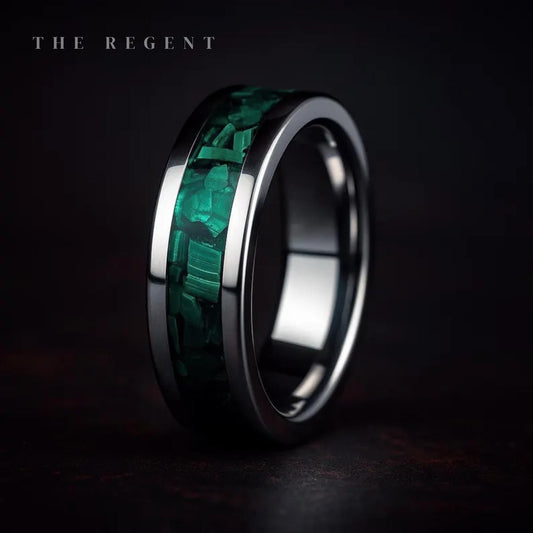 Titanium Wedding Band with Malachite Inlay | Men’s Engagement Ring | Rustic Green Wedding Band | Handmade Titanium Jewellery Gift