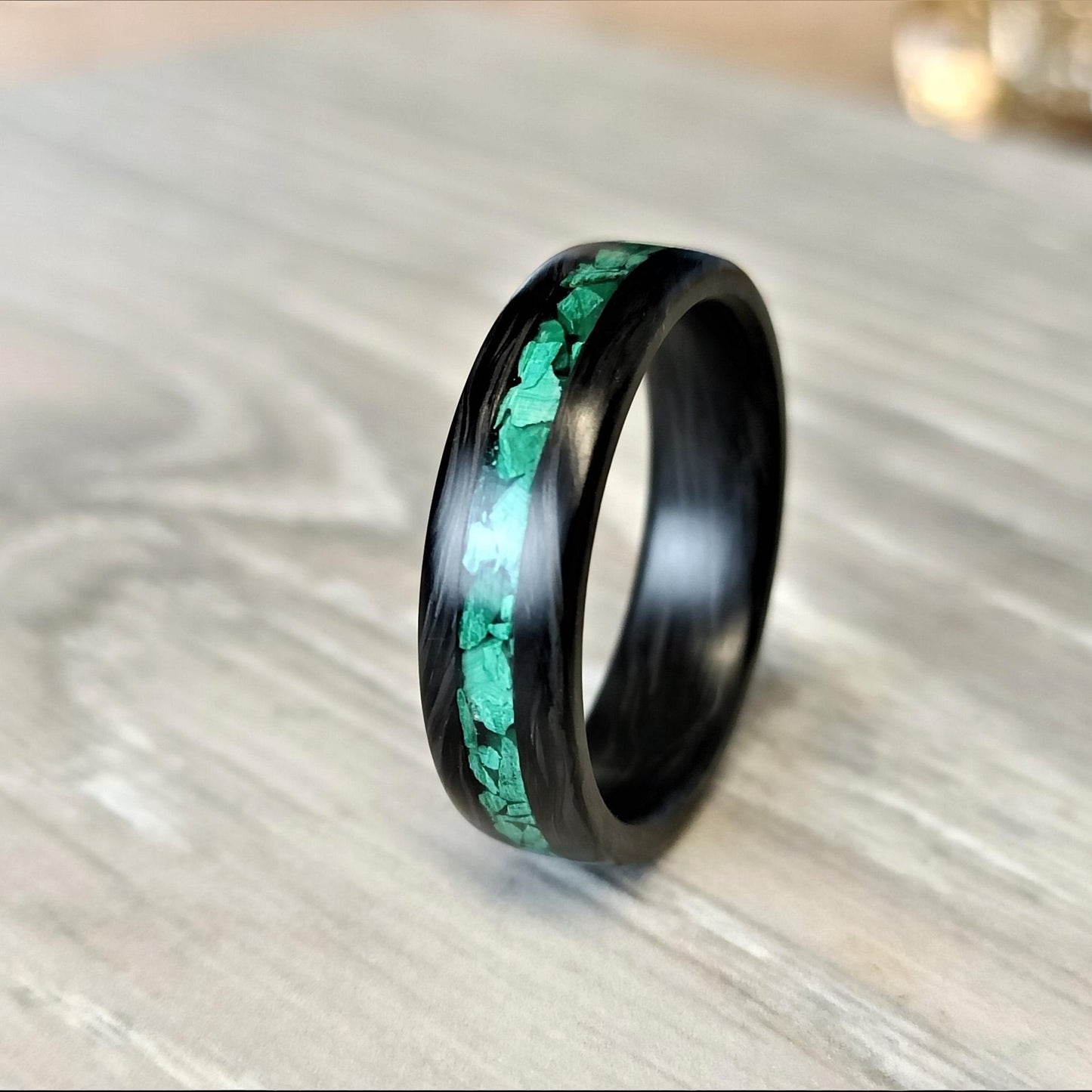 Carbon Fiber Ring, Malachite Wedding Band, Bespoke ring, Men's Black wedding Ring