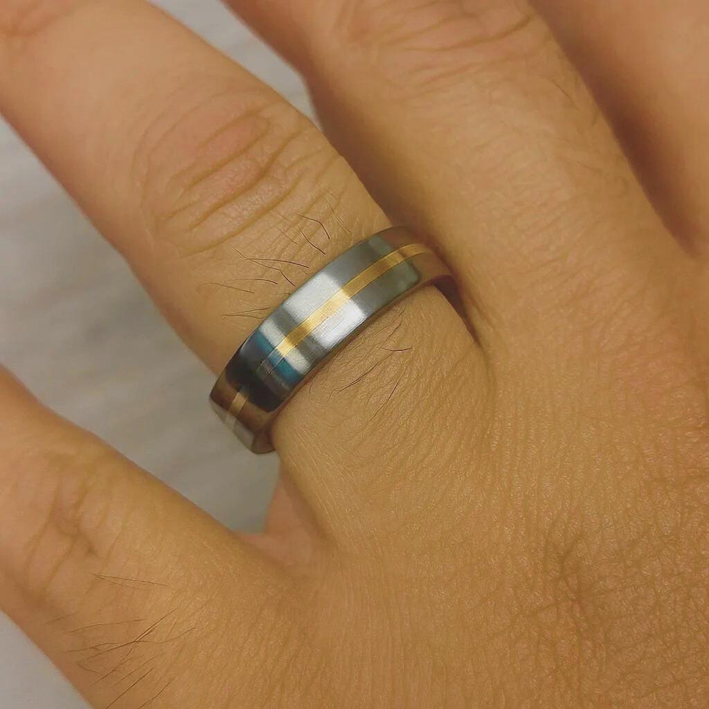 Titanium & 9ct Gold Inlay Ring – Handmade Minimalist Wedding Band