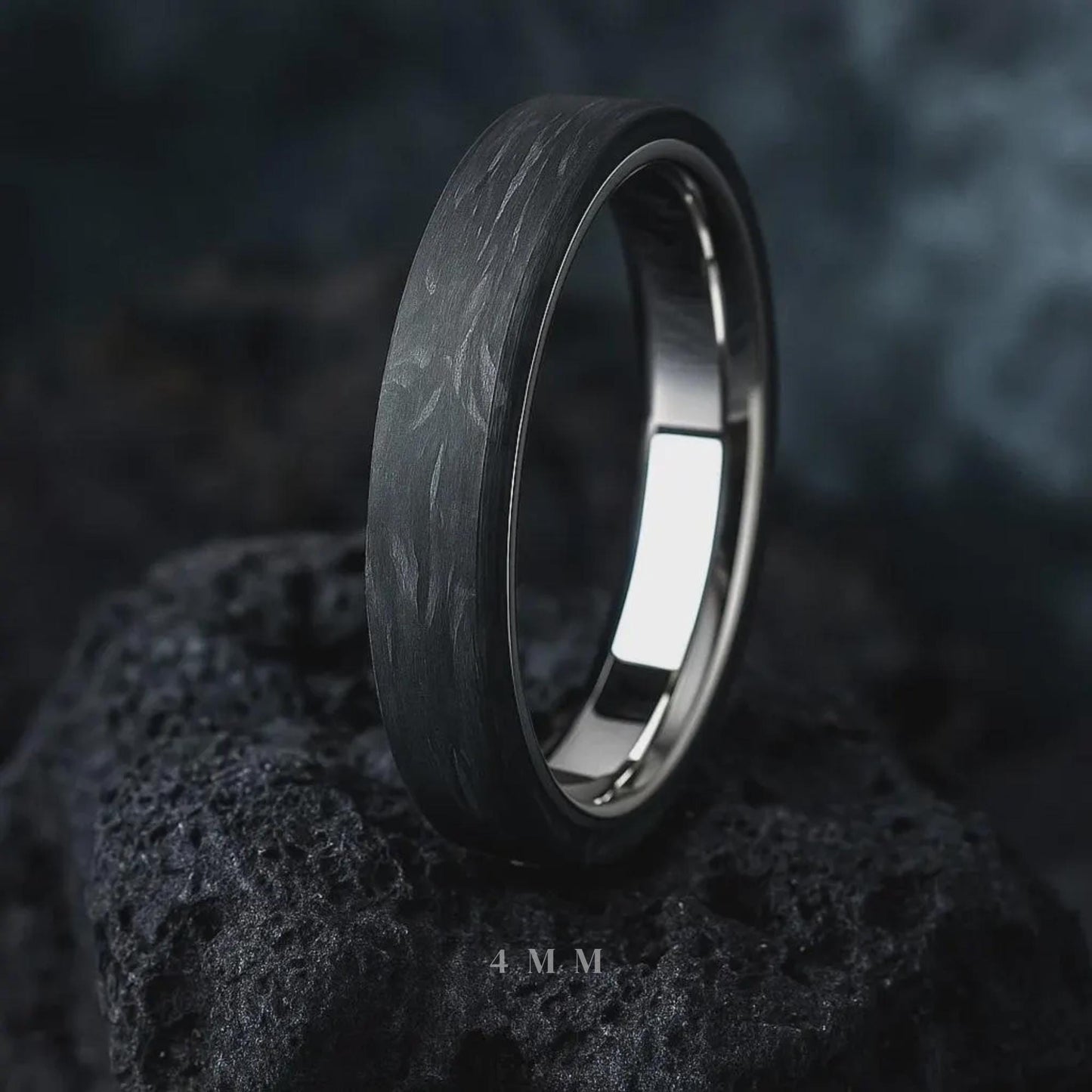Handmade Carbon Fibre & Titanium Band | Unique Modern Black Wedding Ring- forged Noir