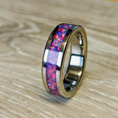Violet Spirit – Titanium & Purple Opal Wedding Ring