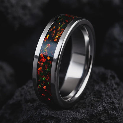 Ignis Noir – Titanium & Fire Opal Wedding Ring