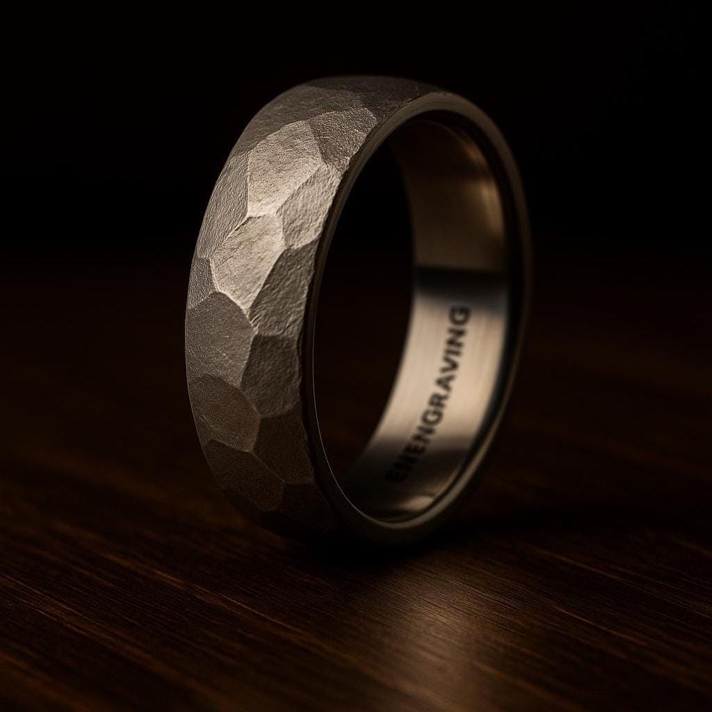Handmade Faceted Titanium Wedding Band: Rustic Engagement Ring