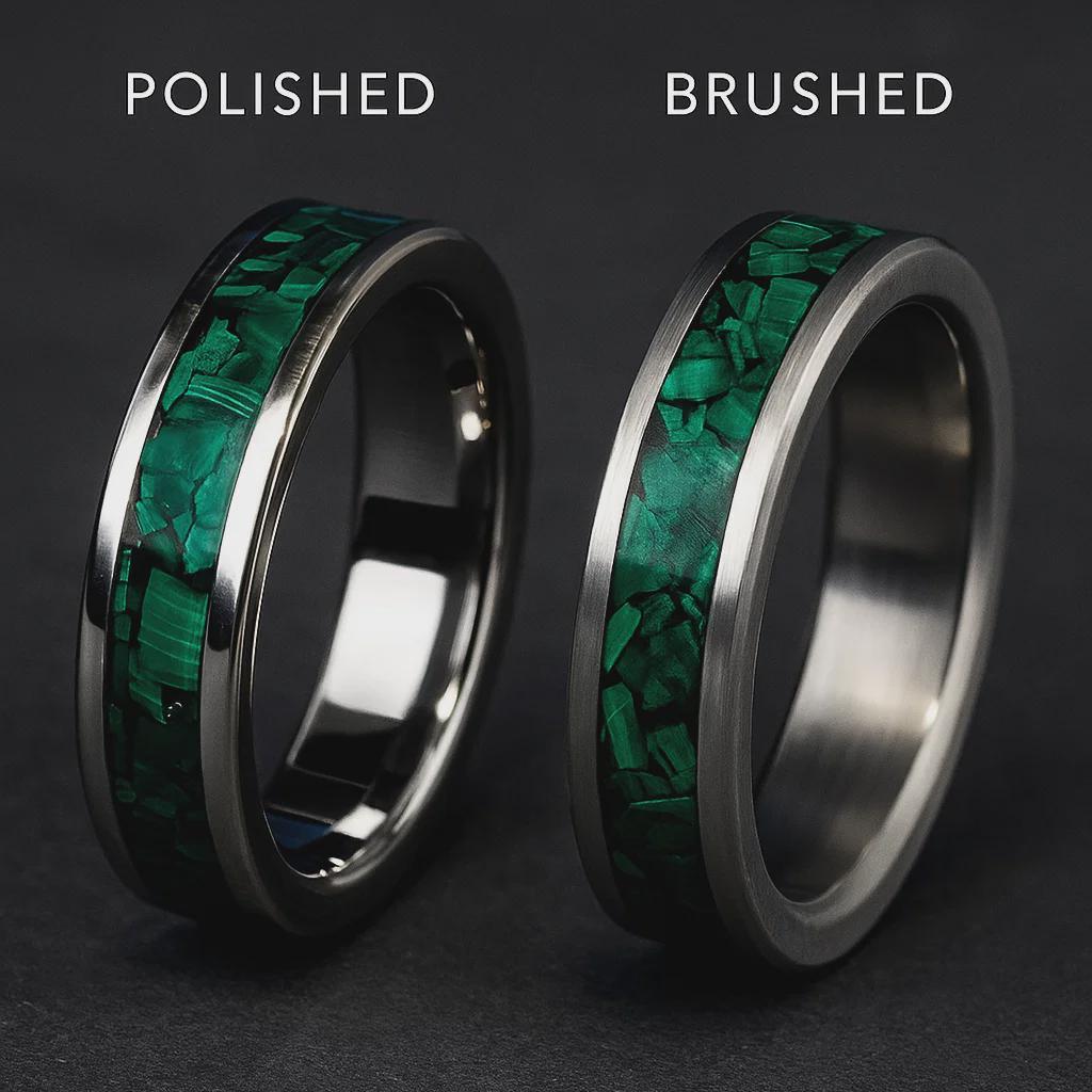 Titanium Wedding Band with Malachite Inlay | Men’s Engagement Ring | Rustic Green Wedding Band | Handmade Titanium Jewellery Gift