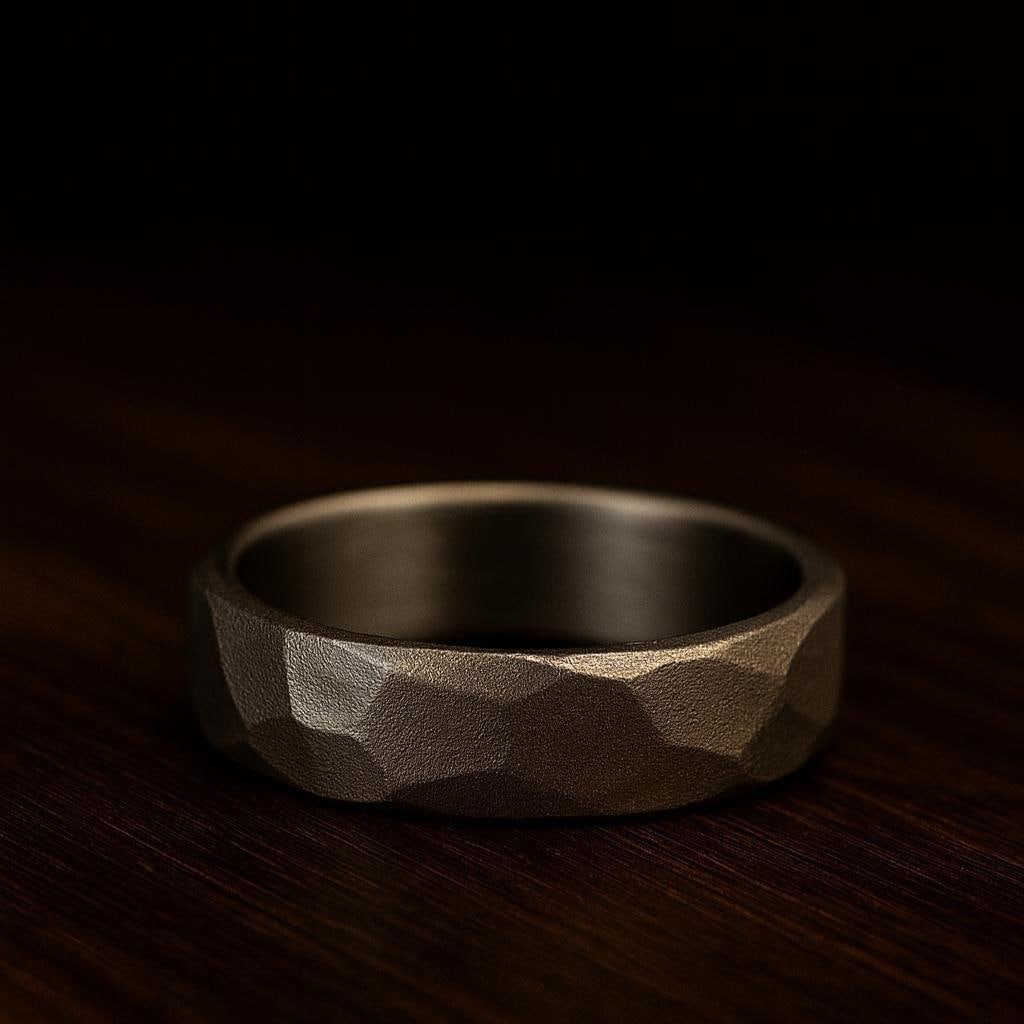 Handmade Faceted Titanium Wedding Band: Rustic Engagement Ring