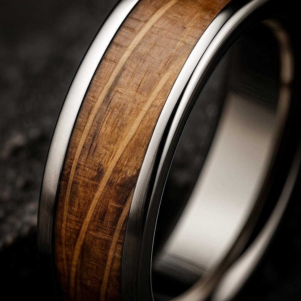 Whiskey Barrel Wood  Ring – Handmade Rustic Oak Wedding Band,